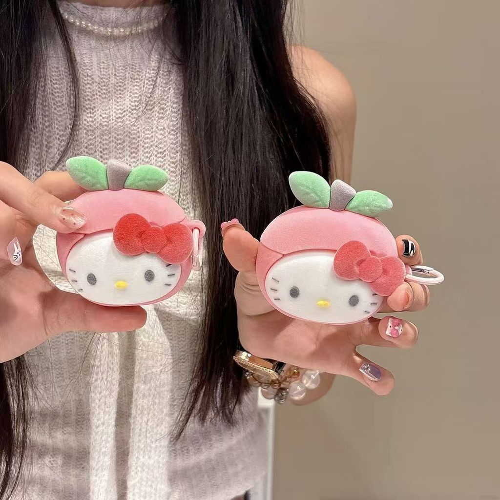 MINISO Flocked Peach AirPods 4 Case Compatible with AirPods 4th Generation, AirPods Pro 2, and AirPo