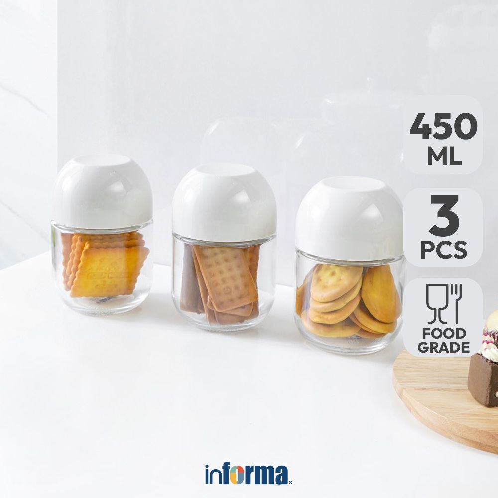 Informa Elemental Kitchen 450 ml Set 3 pcs Shona Stoples Kaca - Abu-Abu Jar Tempat Simpan Snack Dan 