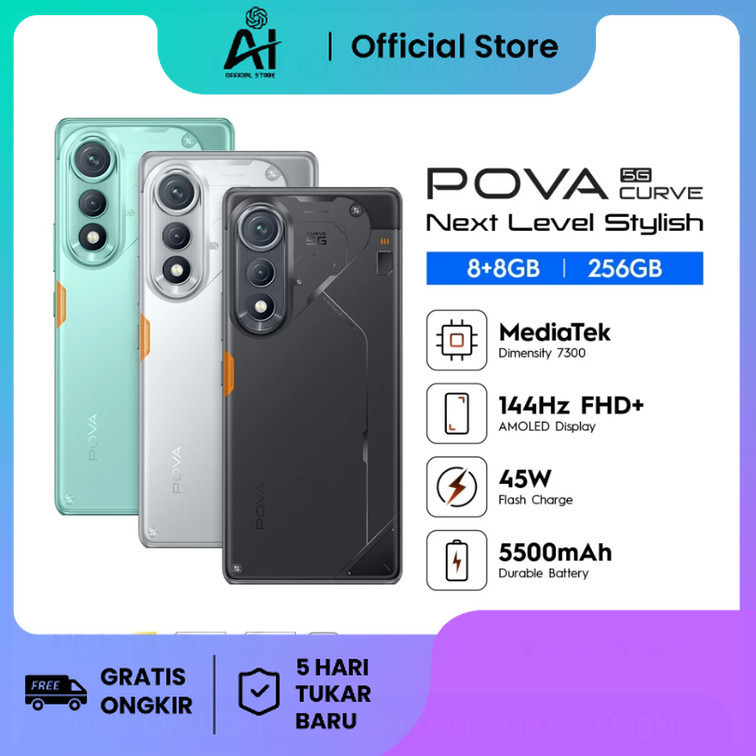 TECNO POVA 7 CURVE 5G - POVA 7 4G  8GB 256GB 128GB - GARANSI RESMI ORIGINAL BNIB - 4G