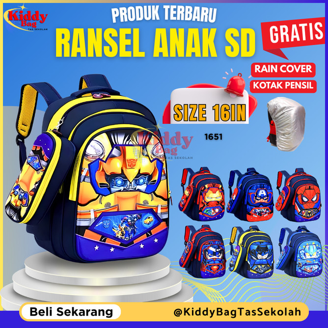 Kiddy Bag Tas Anak Laki Laki SD Sekolah Import Premium Kualitas Gambar Karakter Superhero Spiderman 