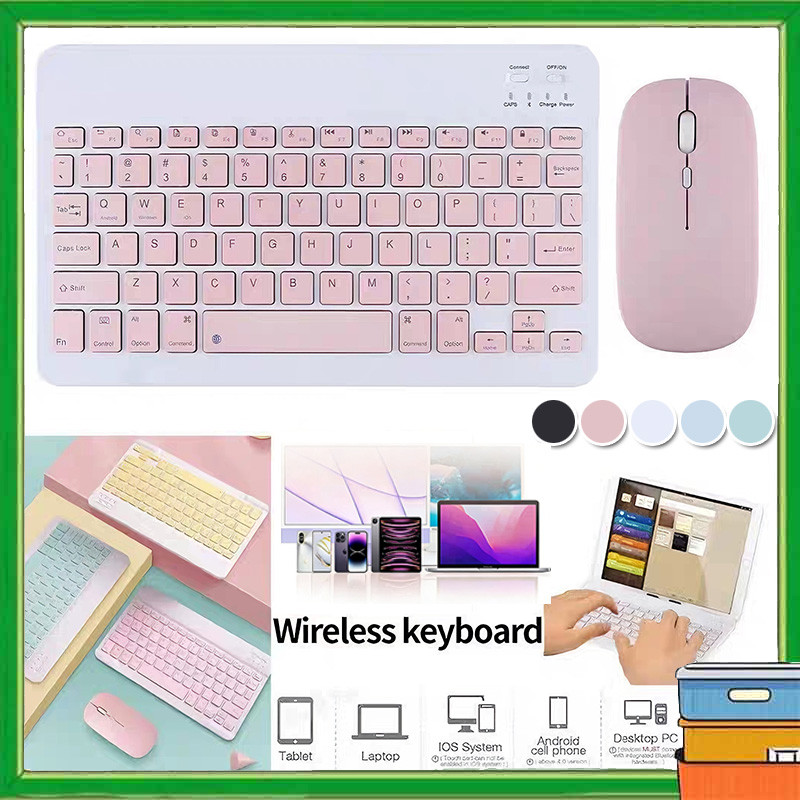 10 Inch 3 in 1 Wireless Bluetooth Keyboard Mouse Set  Portable and Mute USB Office Silent Click Lapt