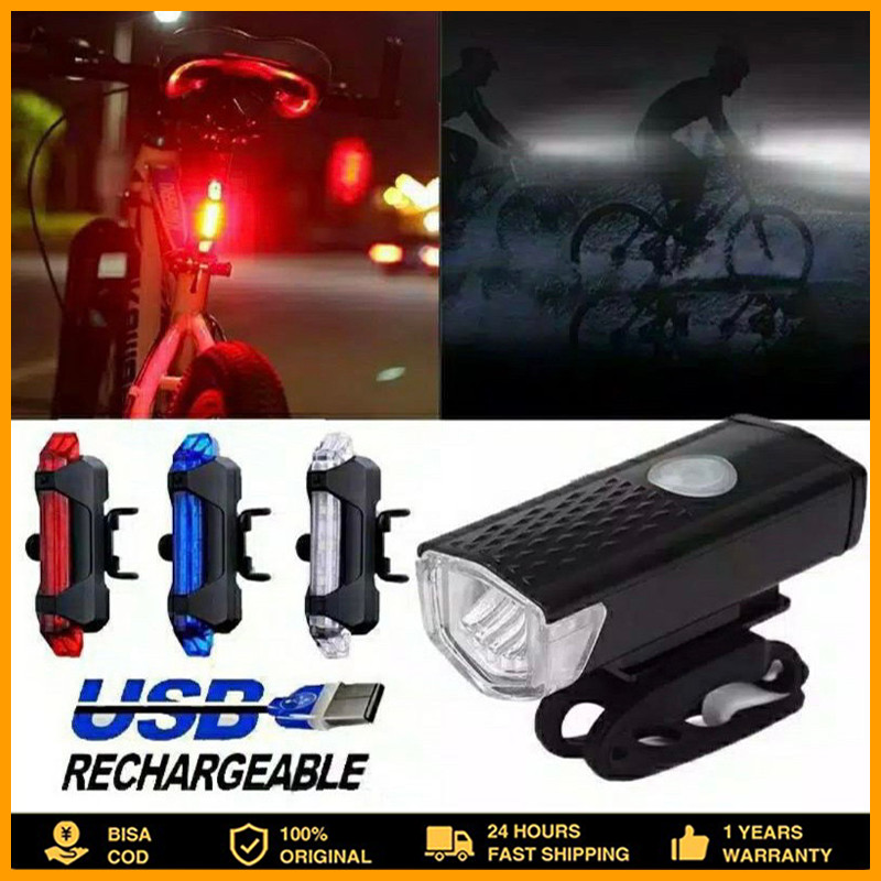 Lampu LED Sepeda 1 Set Rechargeabale Anti air Satu Paket Lampu LED Sepeda Depan Belakang COD