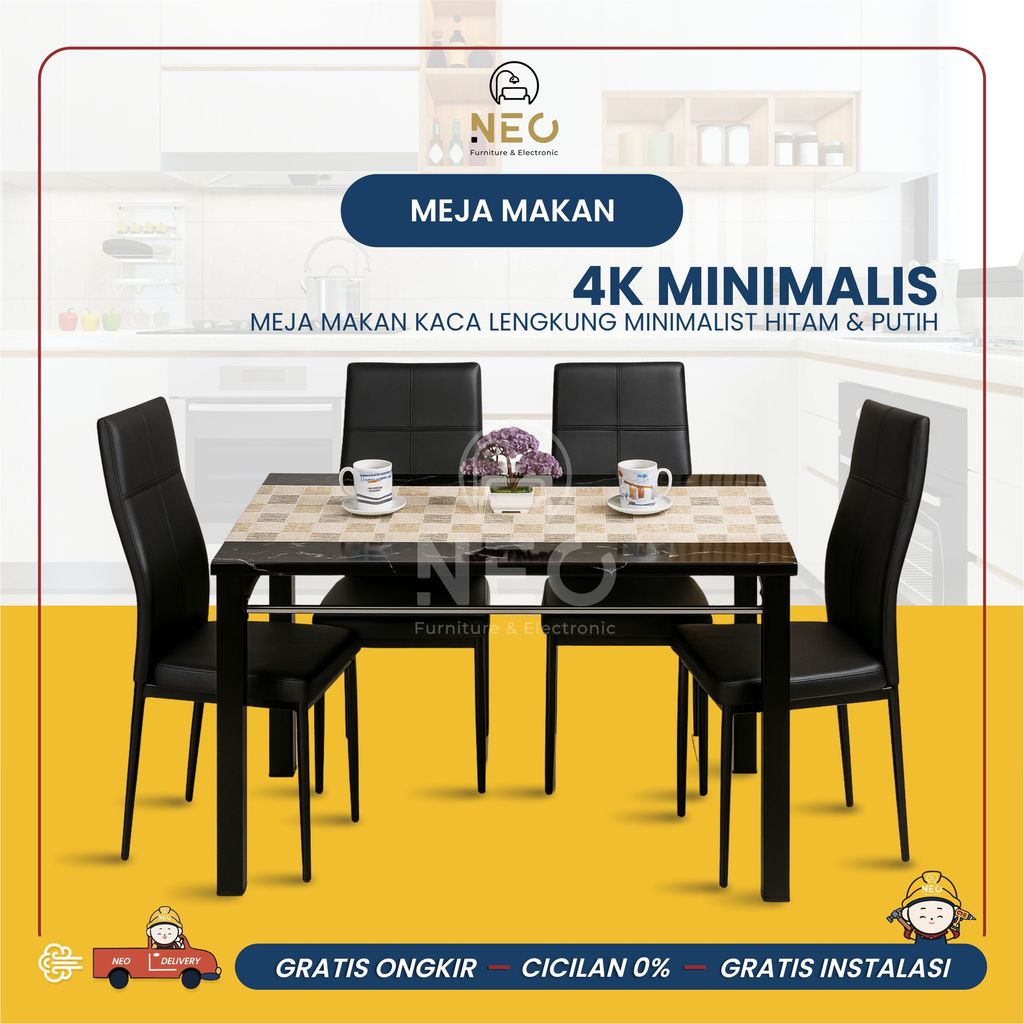 NEO - MEJA MAKAN KACA LENGKUNG MINIMALIST SUPER TEBAL & KOKOH PONTIANAK