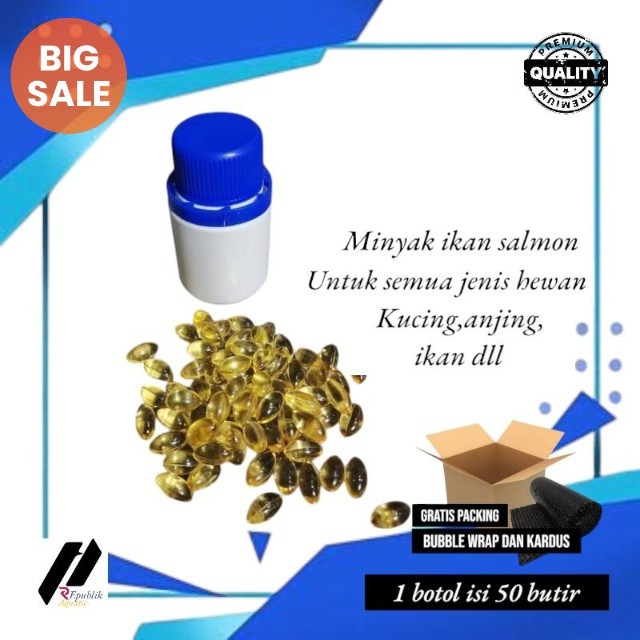 Minyak ikan salmon original 100% 50 pcs /minyak ikan salmon / vitamin hewan / vitamin ikan