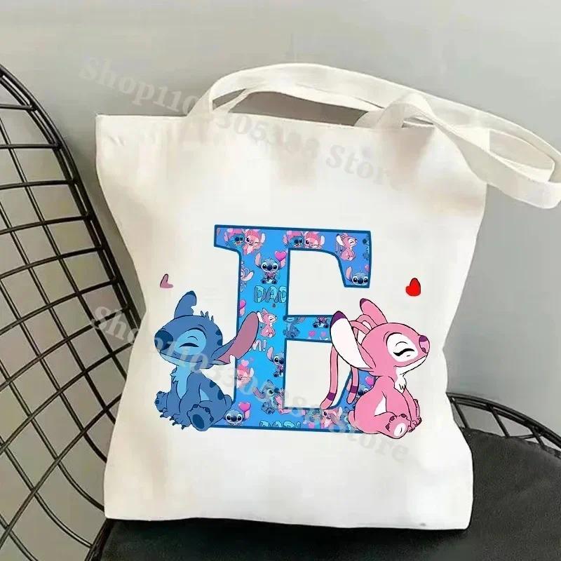MINISO Disney Stitch Cartoon Letters Handbag Foldable Reusable Shopper Harajuku Style Bag Student To