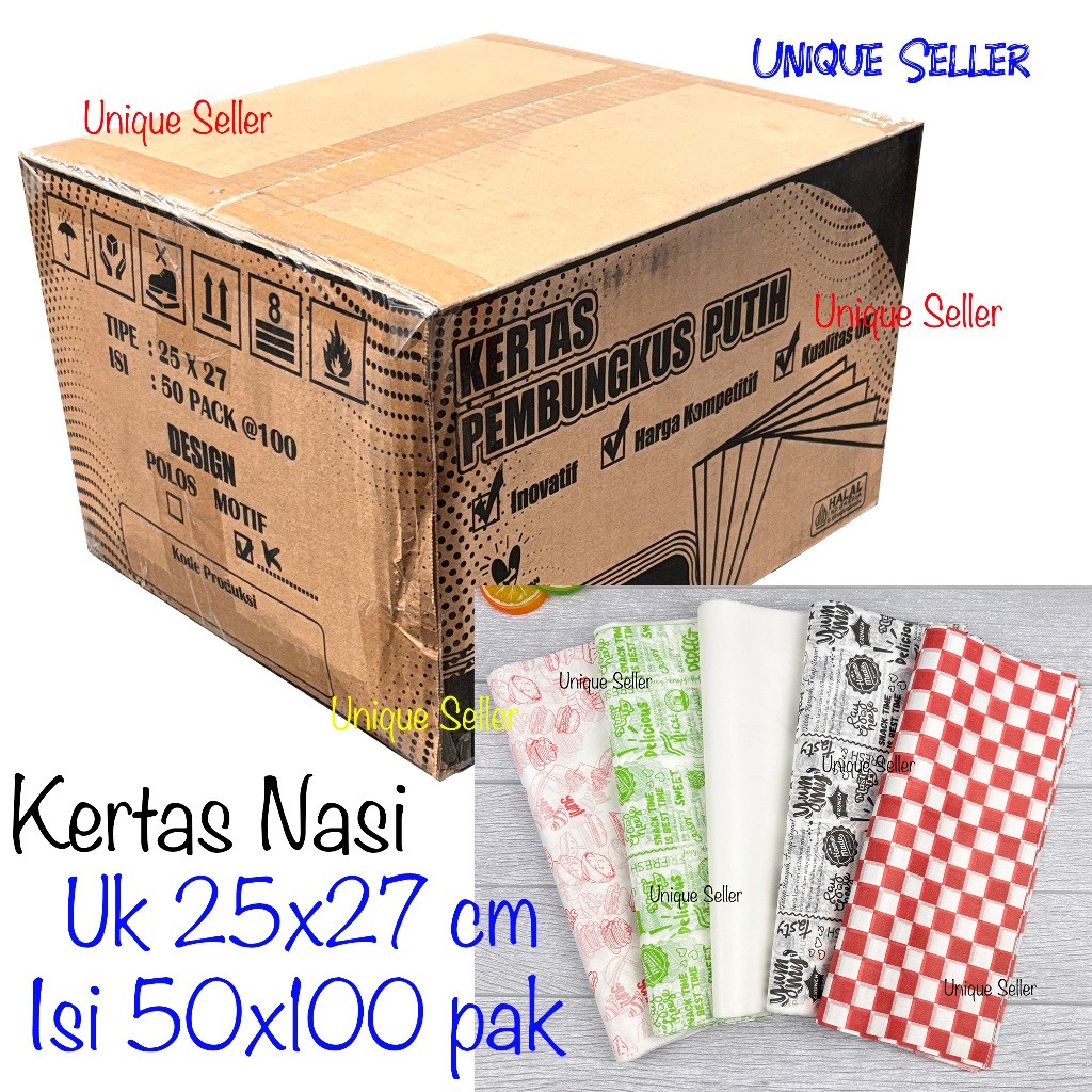 1 Dus Kertas Nasi 25x27 cm isi 5.000 Laminasi Anti Minyak MG Paper Kertas Nasi KFC Putih Motif Warna