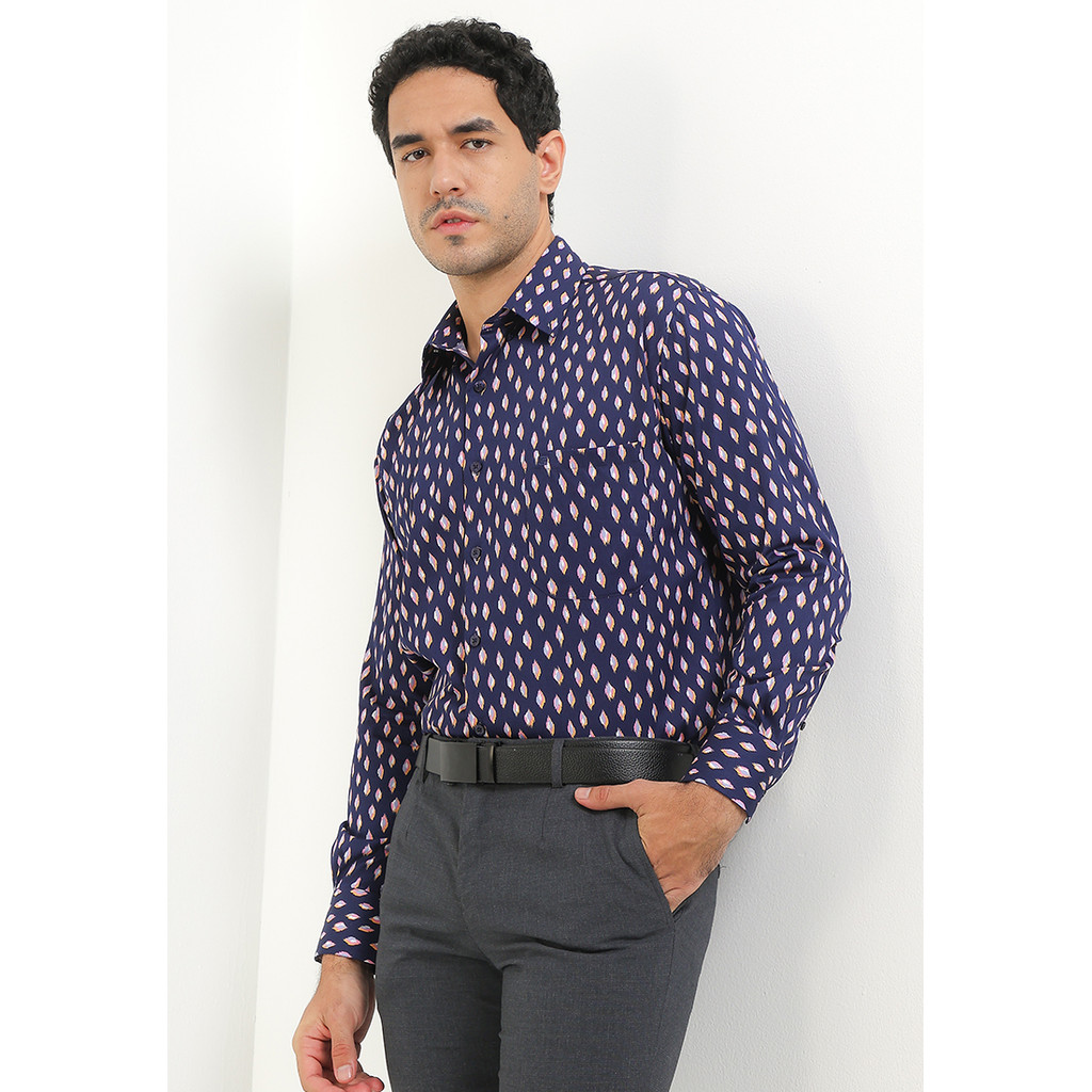 Kemeja Lengan Panjang Guy Laroche Printed Neirsadle - Blue Cotton