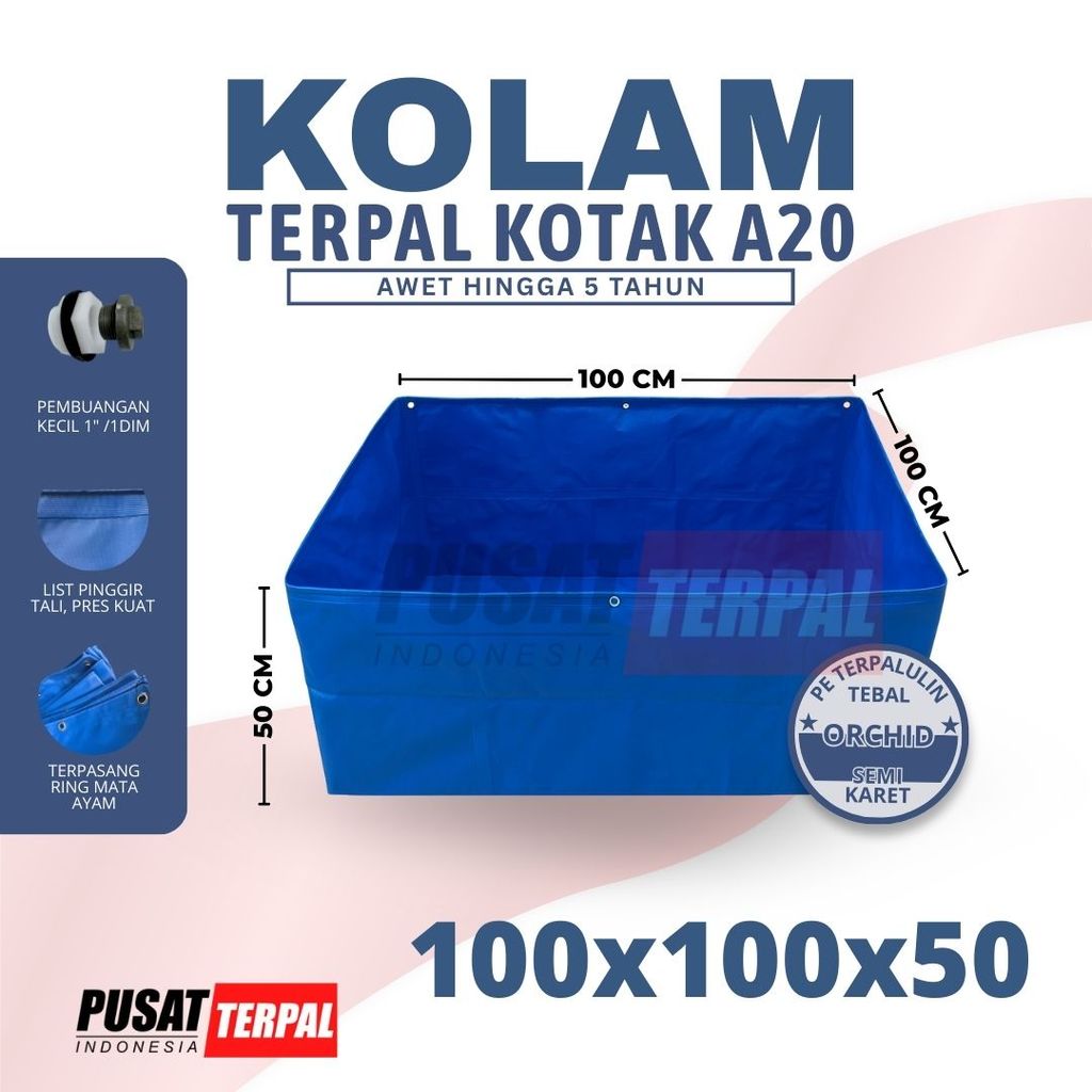 Kolam Terpal Orchid Semi Karet Ukuran 100x100x50  Kolam Terpal Untuk Ikan Kecil lele nila guppy Pusa
