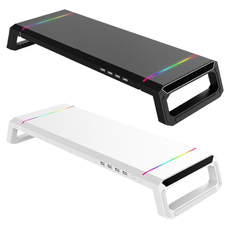 4USB PC Monitor Stand 7color RGB light strip Monitor Arm Storage Space Bar Laptop Monitor Stand With