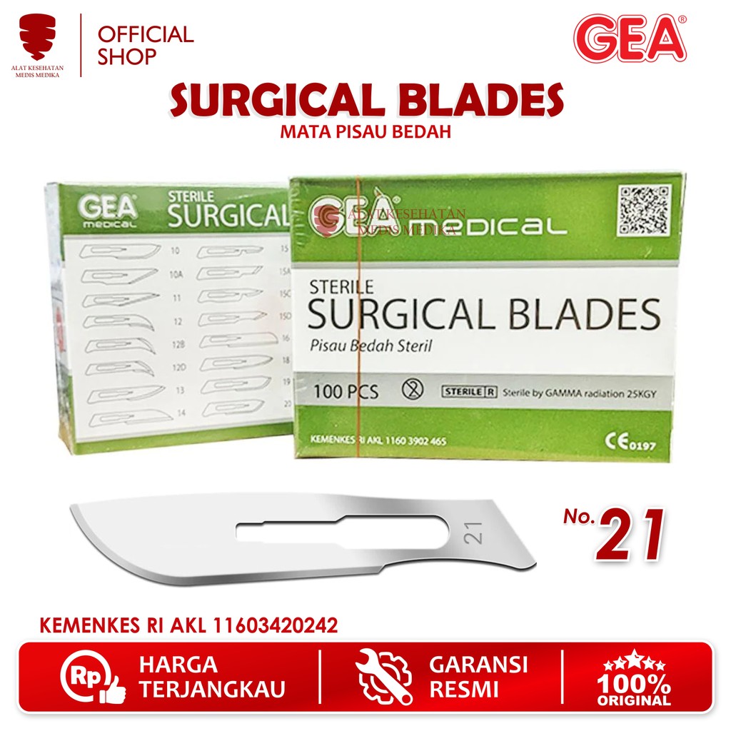 Surgical Blades No 21 Mata Pisau Bedah Operasi Bisturi Sterile GEA Medis