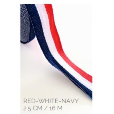 MUMPUNG PROMO Pita Natal Christmas Ribbon Grossgrain Hijau Merah Putih Biru Stripe - MerahPutihNavy 
