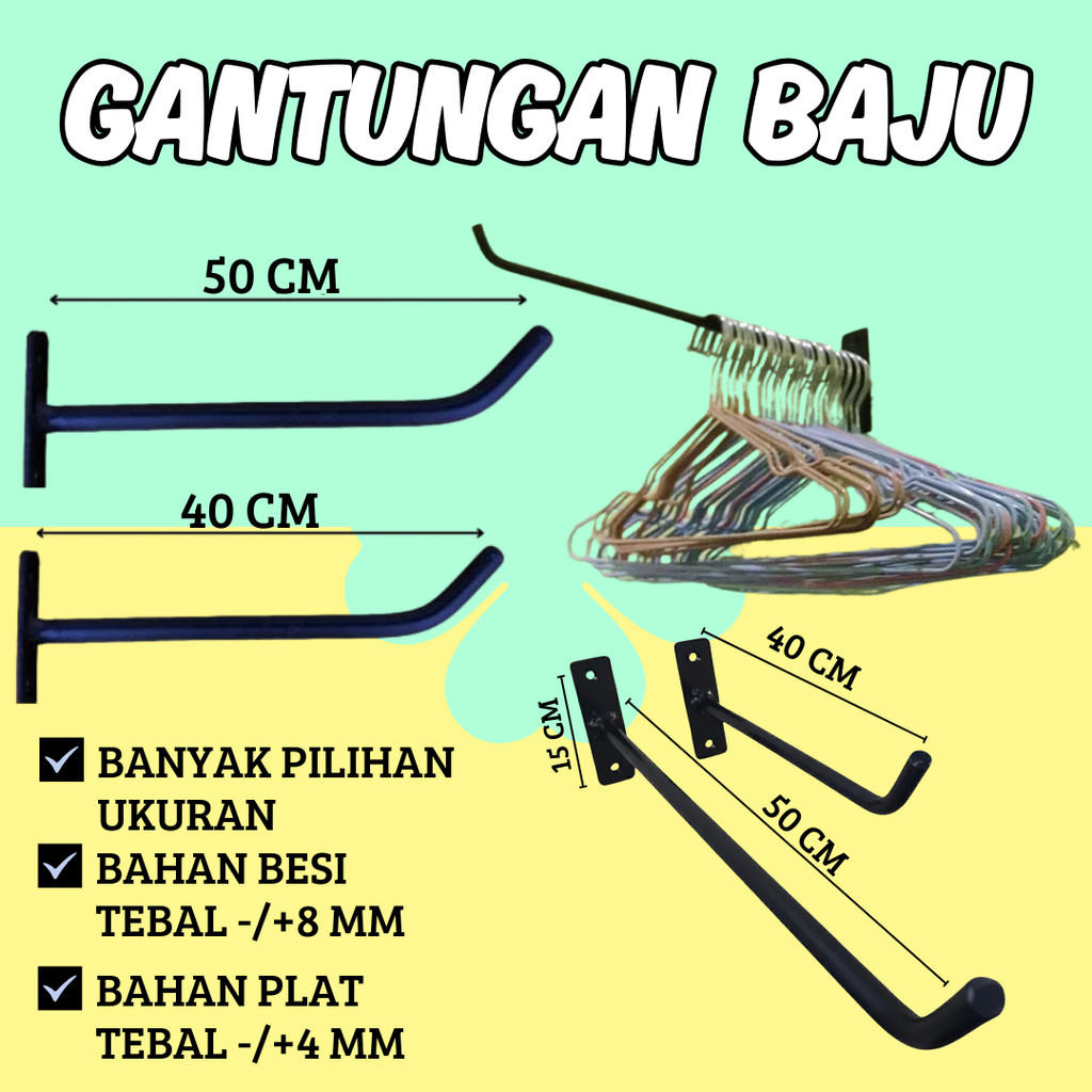 gantungan baju dinding besi serbaguna kaitan besi