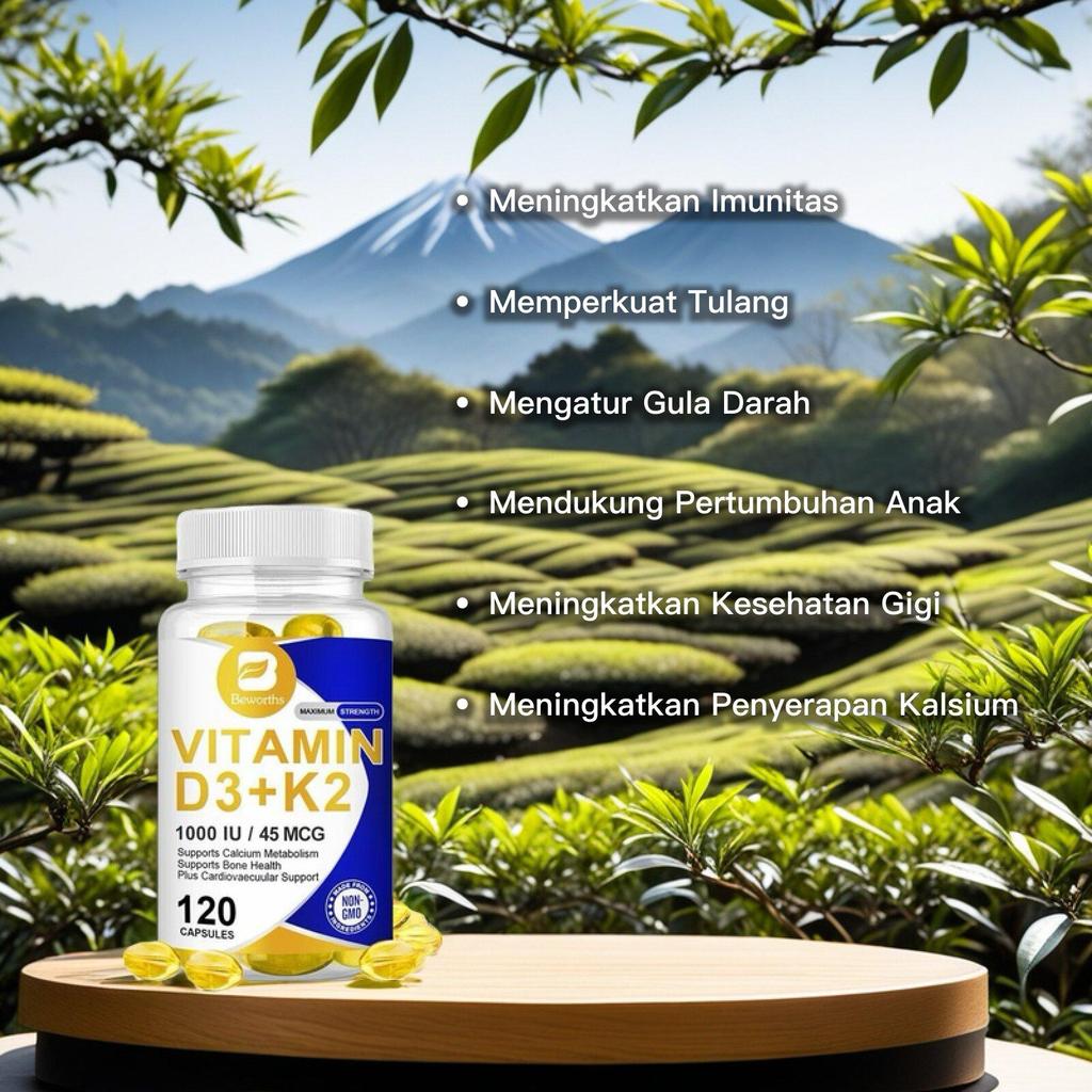 Vitamin D3+K2 1000IU / 45MCG Support Gigi vitamin d3 untuk anak untuk tulang Penopang Rangka & Jantu