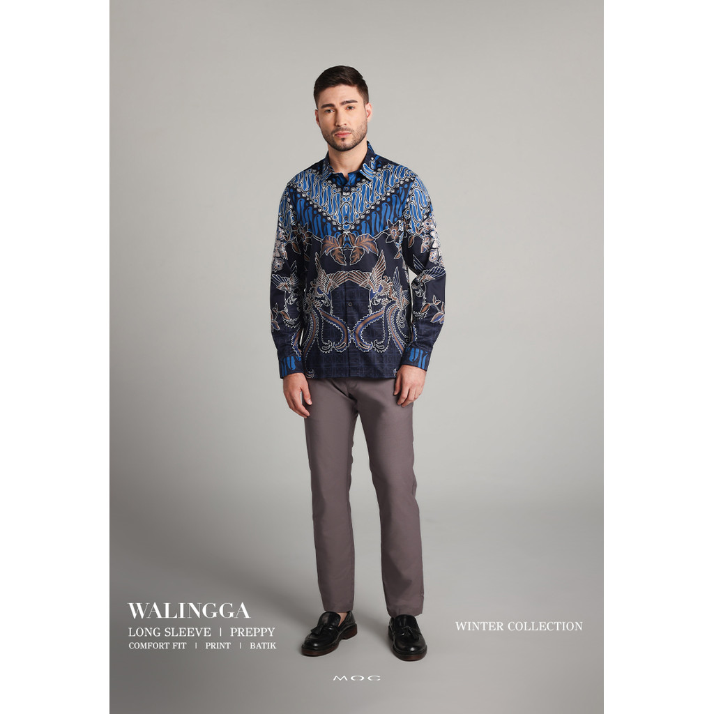 MOC - Kemeja Batik Pria Lengan Panjang Walingga - Navy
