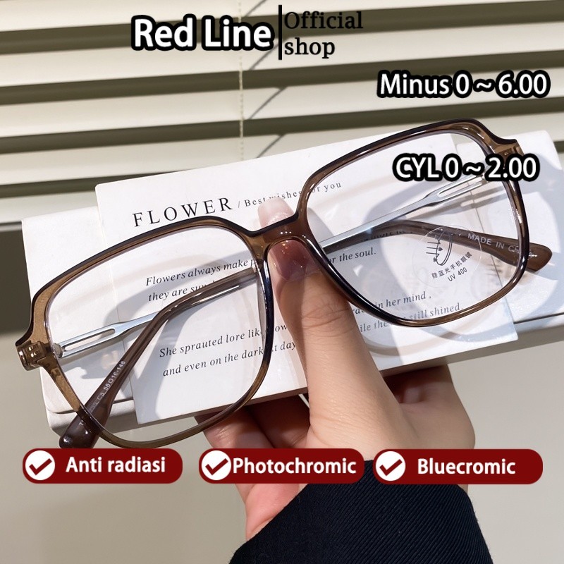 Red Line Kacamata Minus -1 -2 -3 -4 -5 -6 Lensa Anti Radiasi Blueray Minus Silinder Wanita Pria Beni