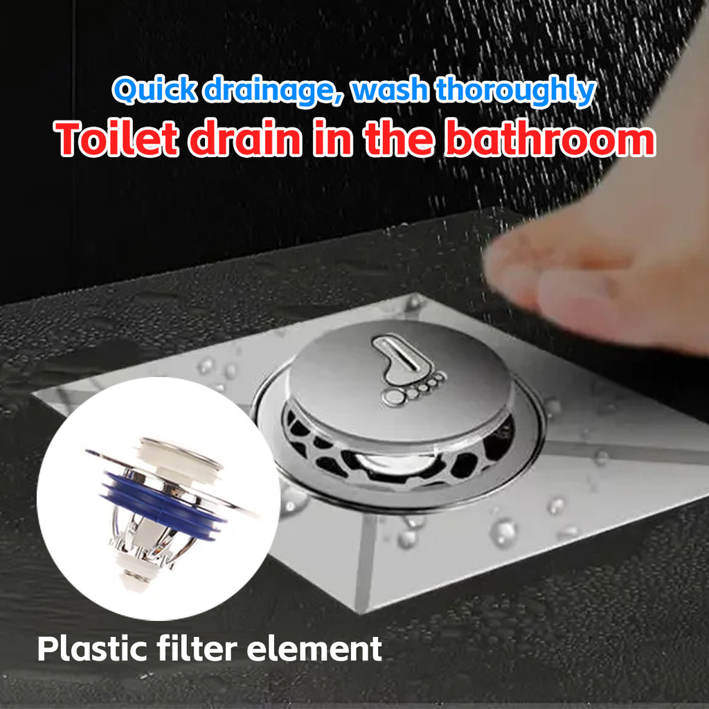 Floor drain anti bau menggunakan sistem injak/tekan floor drain stainless tertutup sepenuhnya