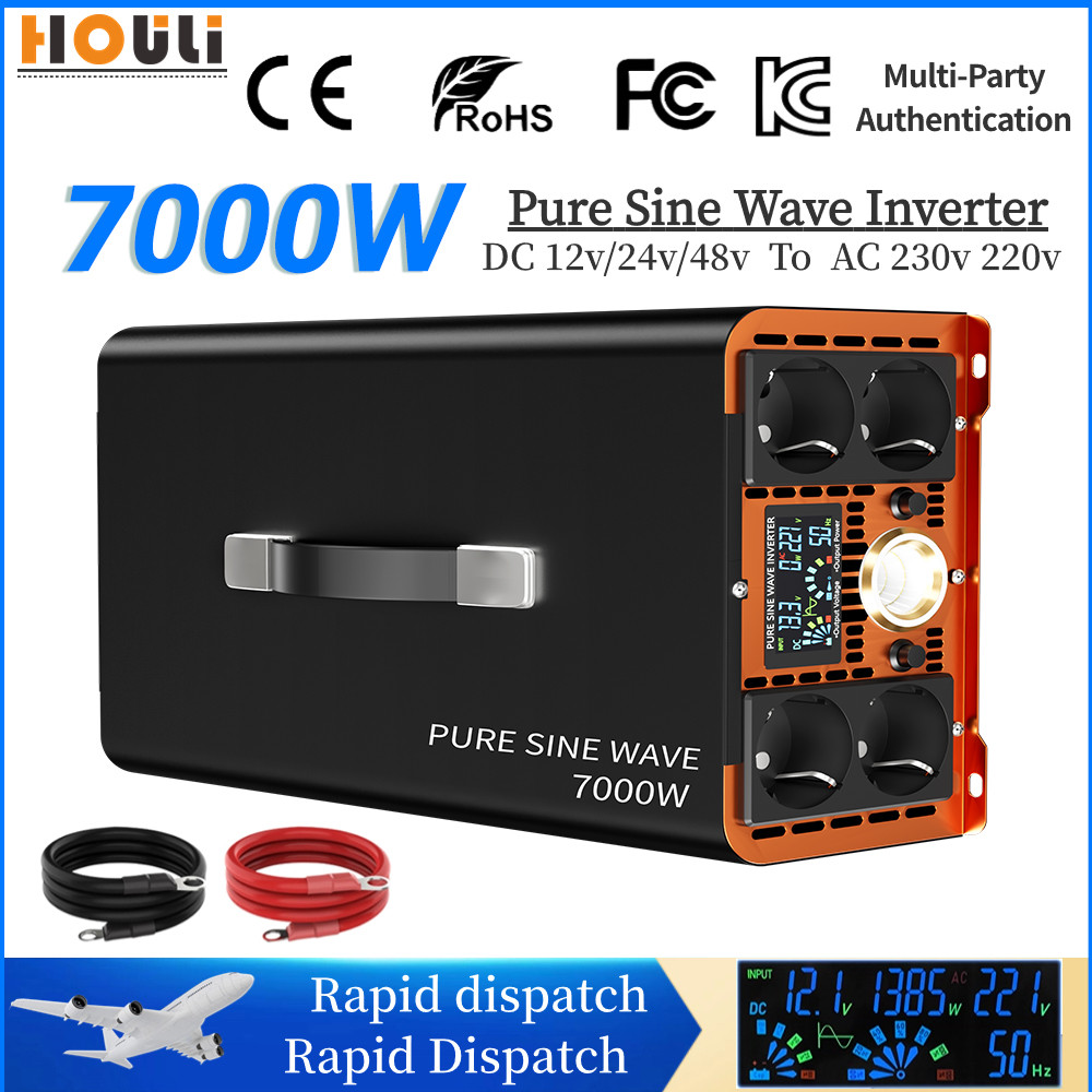 7000W 7KW 6KW Inverter Pure Sine Wave 12V/24V/48V/60V/72V DC to AC 220V 240V Solar Converter Car Sol