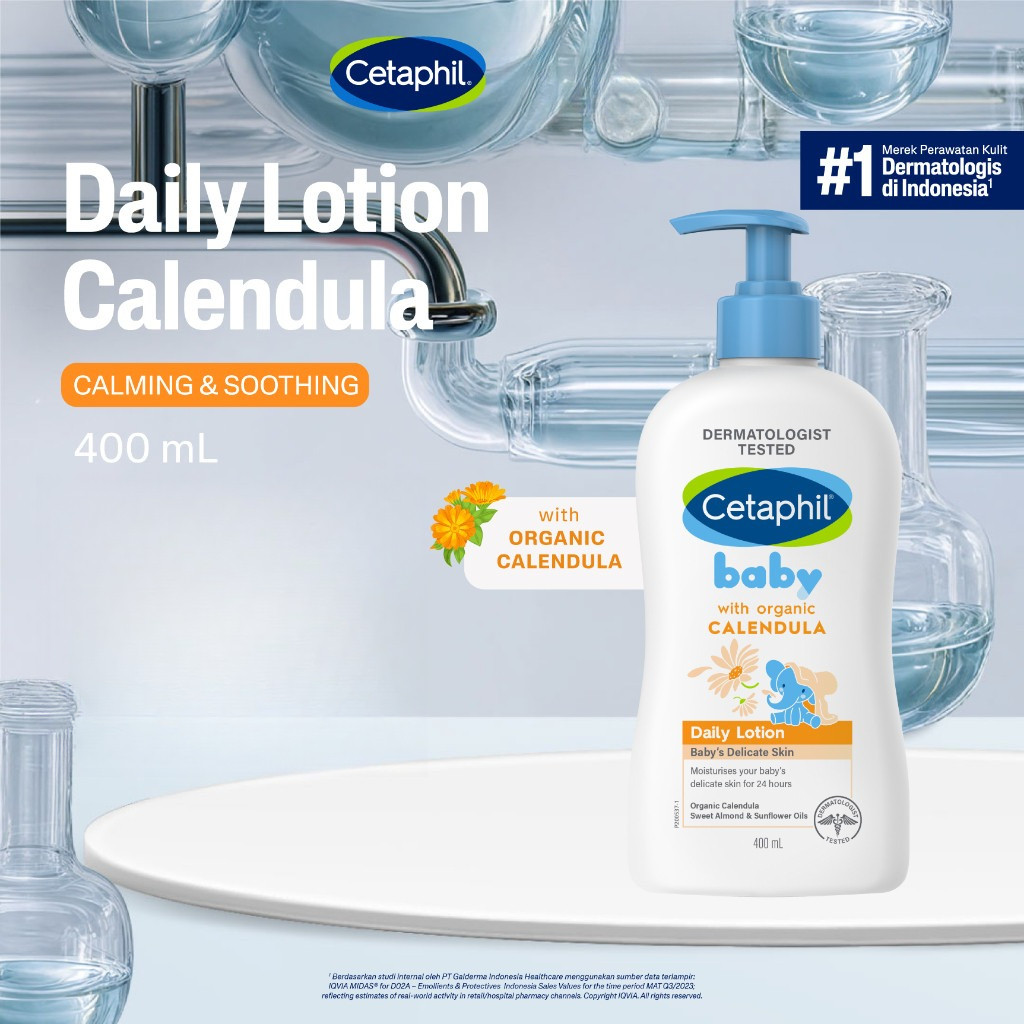 Cetaphil Baby with Organic Calendula Daily Lotion 400ml dengan Calendula, Glycerin, Sweet Almond Oil