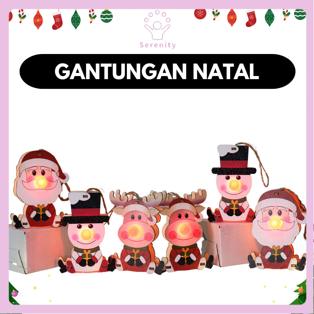 SERENITY (DNK01) Dekorasi Natal Kayu Liontin Bercahaya Hadiah Pohon Natal Merry Christmas