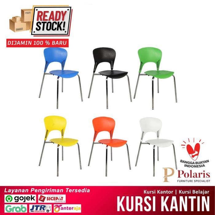 Kursi Makan Susun Kantin Resto Cafe Warung / Bangku Sandaran Plastik - Hitam, Kaki Chrome