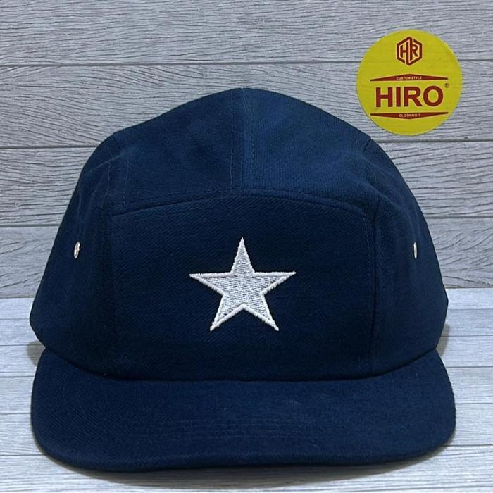 [COD]Topi Distro Pria/Topi Snapback Bordir Bintang Hip-Hop New Model/Topi 5panel - hitam, all size
