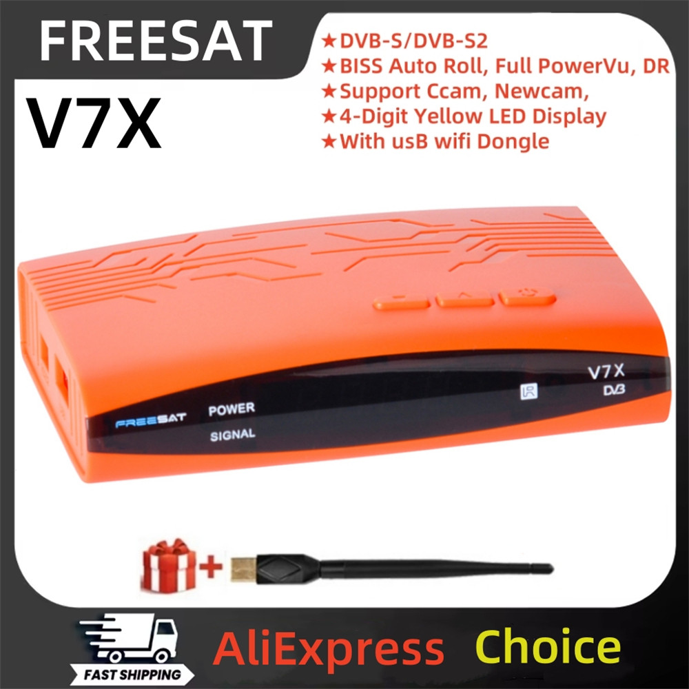 FREESAT V7X DVB-S/S2 1080P Satellite Receiver,BISS Auto Roll,Full PowerVu,MPEG-4 Decoder With USB Wi