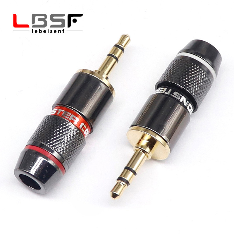 2pcs/1pairs Monster gold-ated 3.5mm headphone ug dual annel connector auo cable ug 3.5 male ug self-