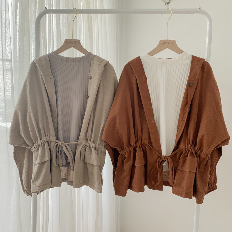 Syamaita Original Kaye Linen Cotton Outer Hoodie Parka Oversize Material Linen Premium Terbest Selle