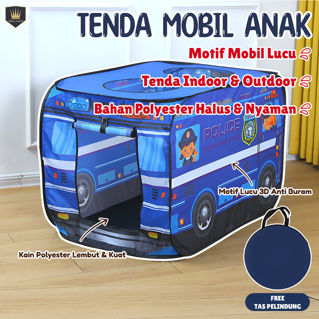 Royal Home Tenda Main Anak Motif Mobil | Tenda Lipat Portable Indoor Outdoor | Tenda Camping Anak