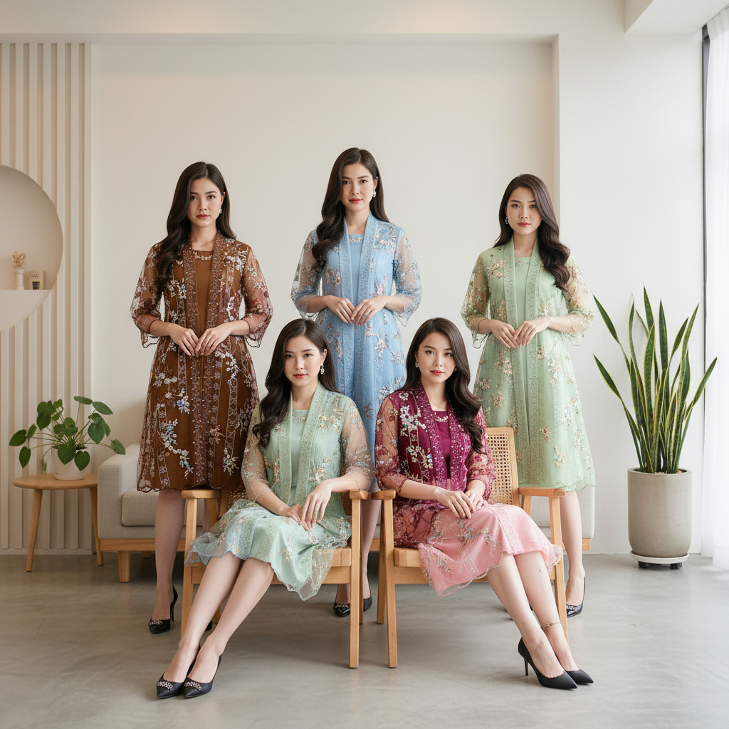 Dress Pesta Wanita + Rompi Lepas Cantik IMPORT bahan Scuba Kombi Tile Bordir Premium 61485 - EC46