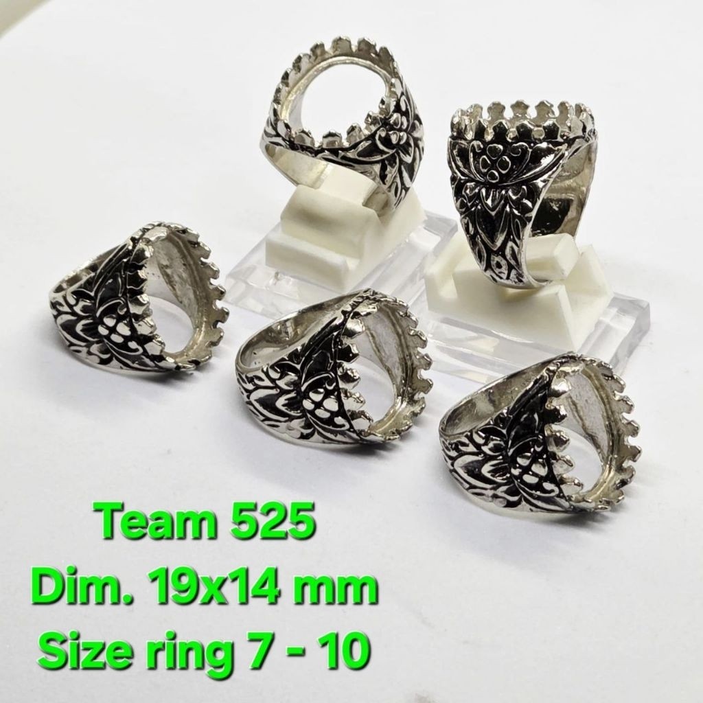 Ring emban alpaka super dim 19x14 cakar rintik semi tanam motif daun 3D / pengikat ring cincin batu 