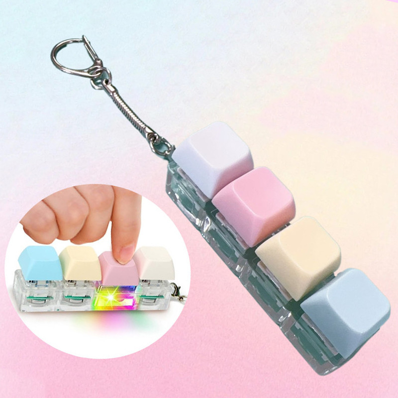 Gantungan Kunci Keycap Mechanical Keyboard Mainan Anti Stress Keycap Gantungan Kunci 4 Tombol Bercah