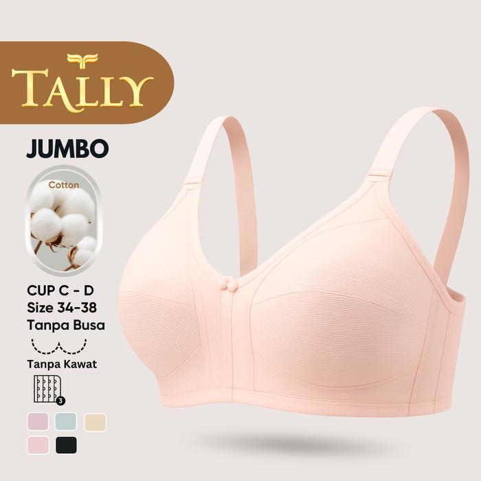 TALLY Paket 1 Pcs atau 2 Pcs Bra Tanpa Kawat Tanpa Busa Cup C - D Kait 3 Daily Bra Polos Lembut BH 2