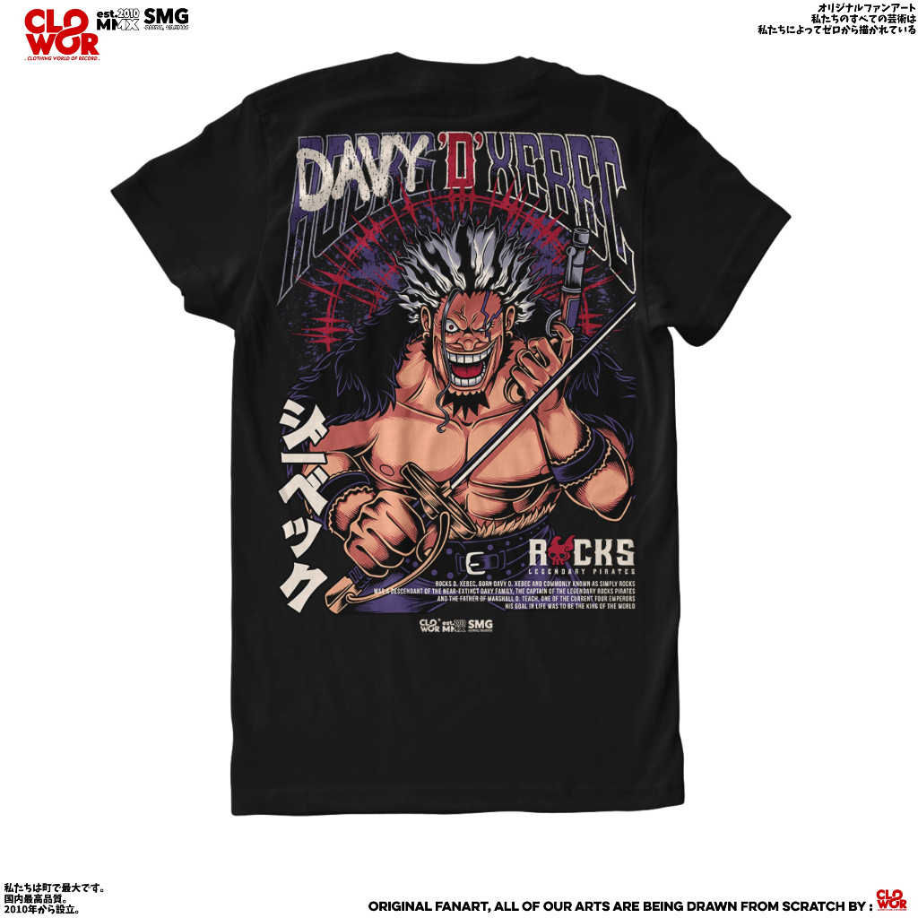 Kaos Unisex CLOWOR Rocks D. Xebec Davy D. Xebec Rock  Pirates One Piece Anime  24s 185GSM
