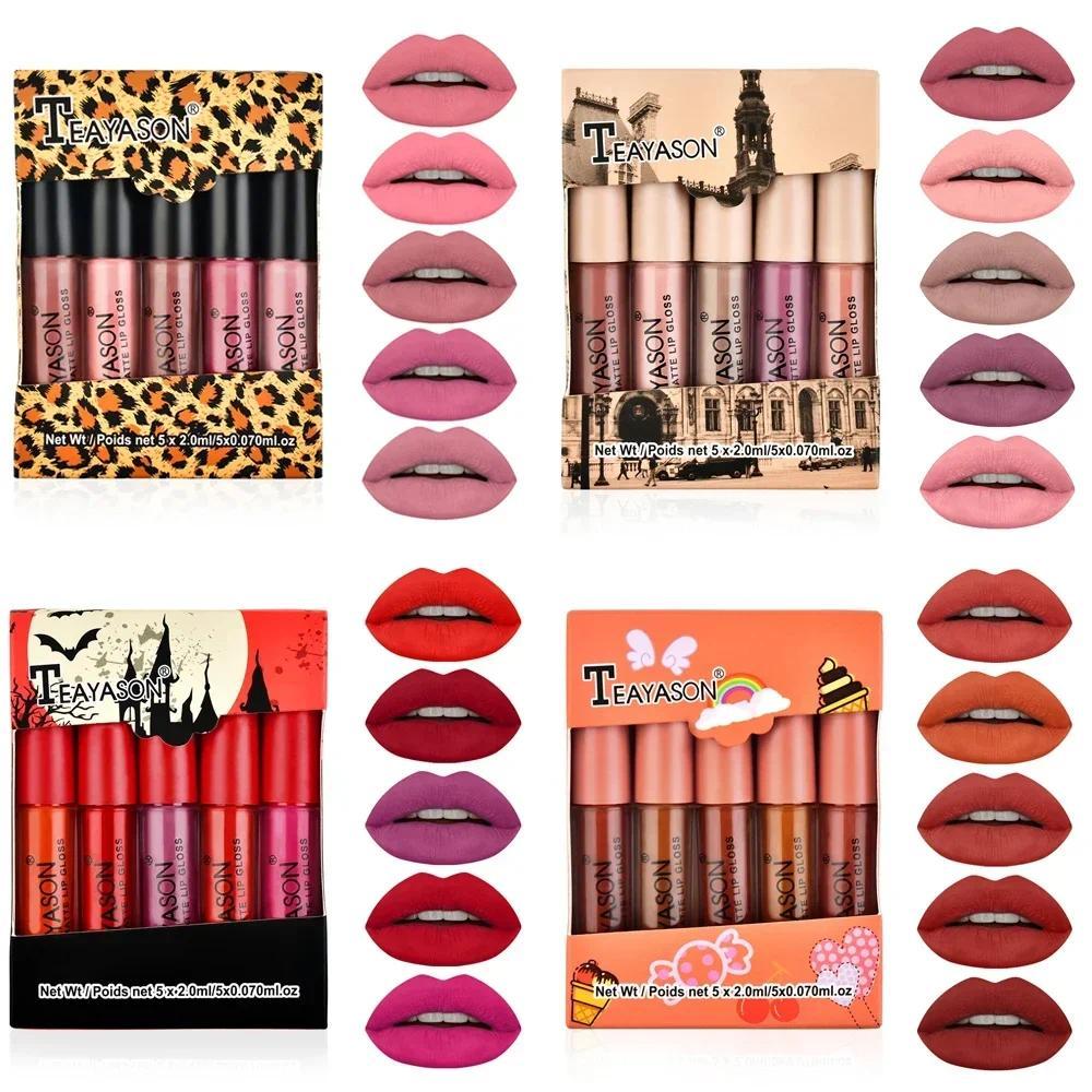Lipstik Tahan Air Seksi Halloween, 5 Buah/Set Lipstik Tahan Air, Lipstik Matte Beludru, Kosmetik Lab