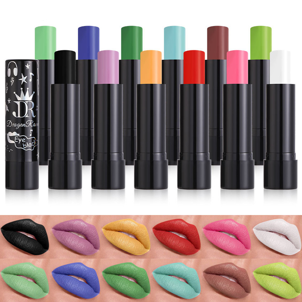 Lipstik Matte Nude Merah, 12 Warna Tahan Air Pink Hitam Ungu Beludru Lipstik Riasan Tahan Lama Kosme