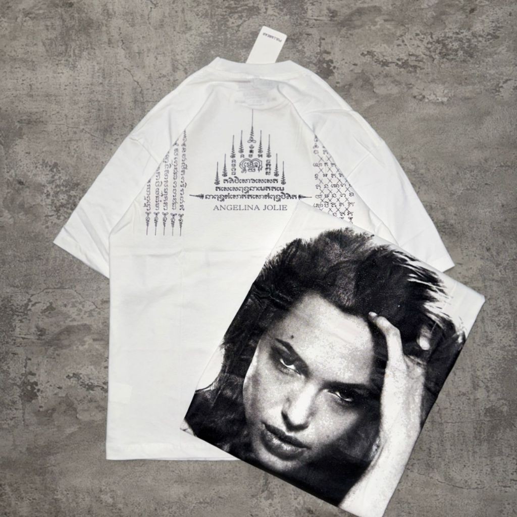 COD Baju Kaos Pull&Bear Oversize ANGELINA JOLIE - T Shirt Vintage Oversize Angelina Jolie White 20s