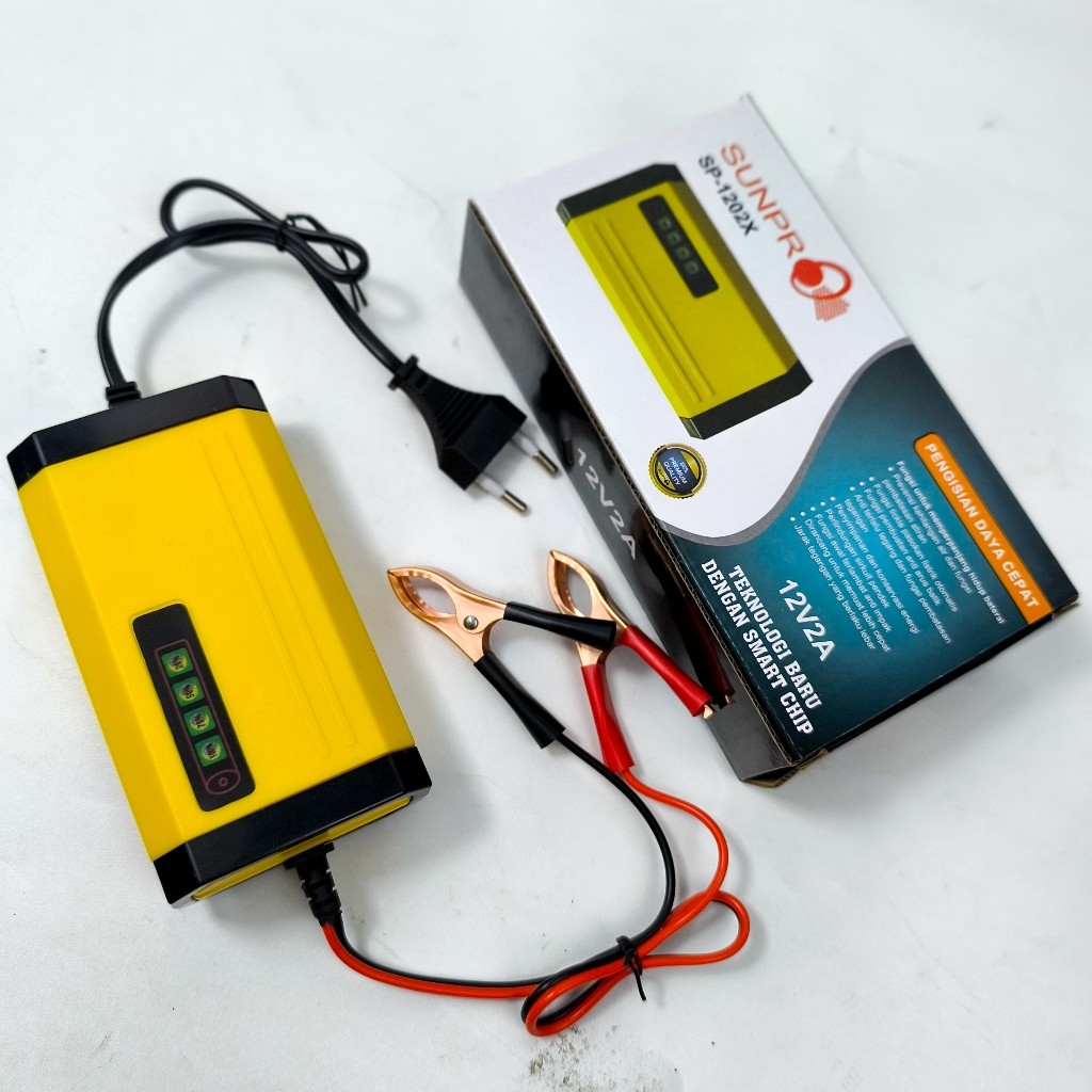 BARU Adaptor Charger Aki Pengisi Daya Cepat Aki Sunpro SP-1202X 12V2A 12Volt 2Ampere 220Watt