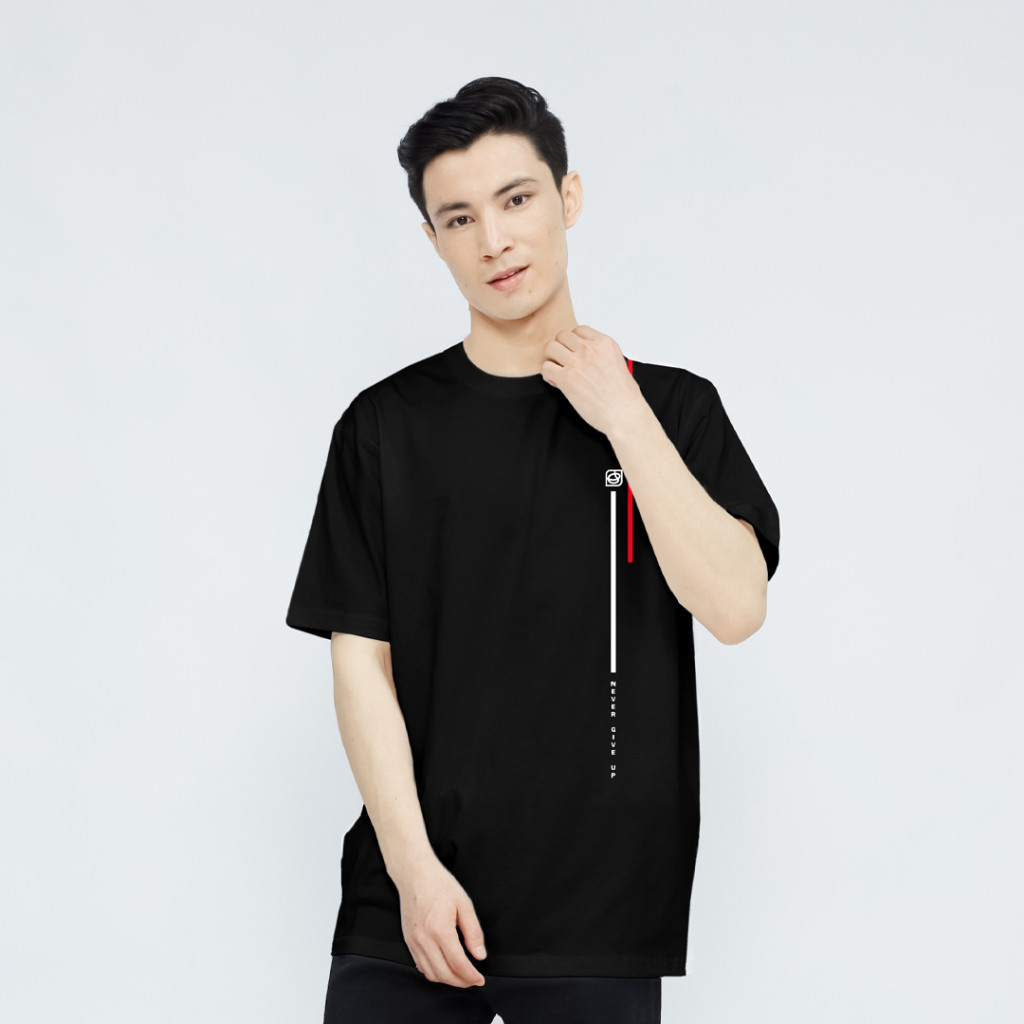 (COD) DADUNG | Kaos Pria Warna Hitam, Nyaman dan Stylish | NEVER GIVE UP - T-SHIRT