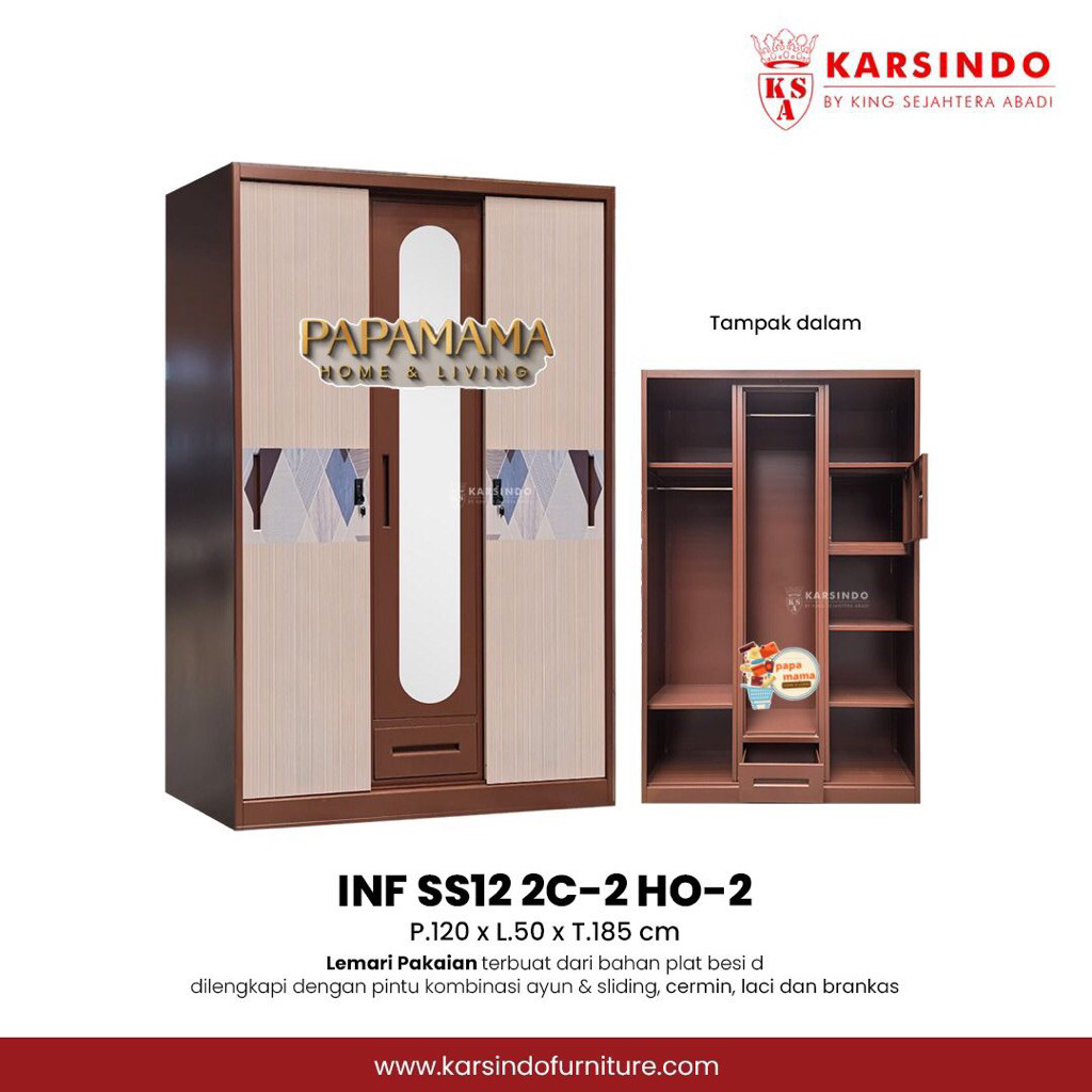 Lemari Baju Plat Besi 3 pintu - Lemari Pakaian Gantungan Gamis & Rak Monel Minimalis - Lemari 3 Pint