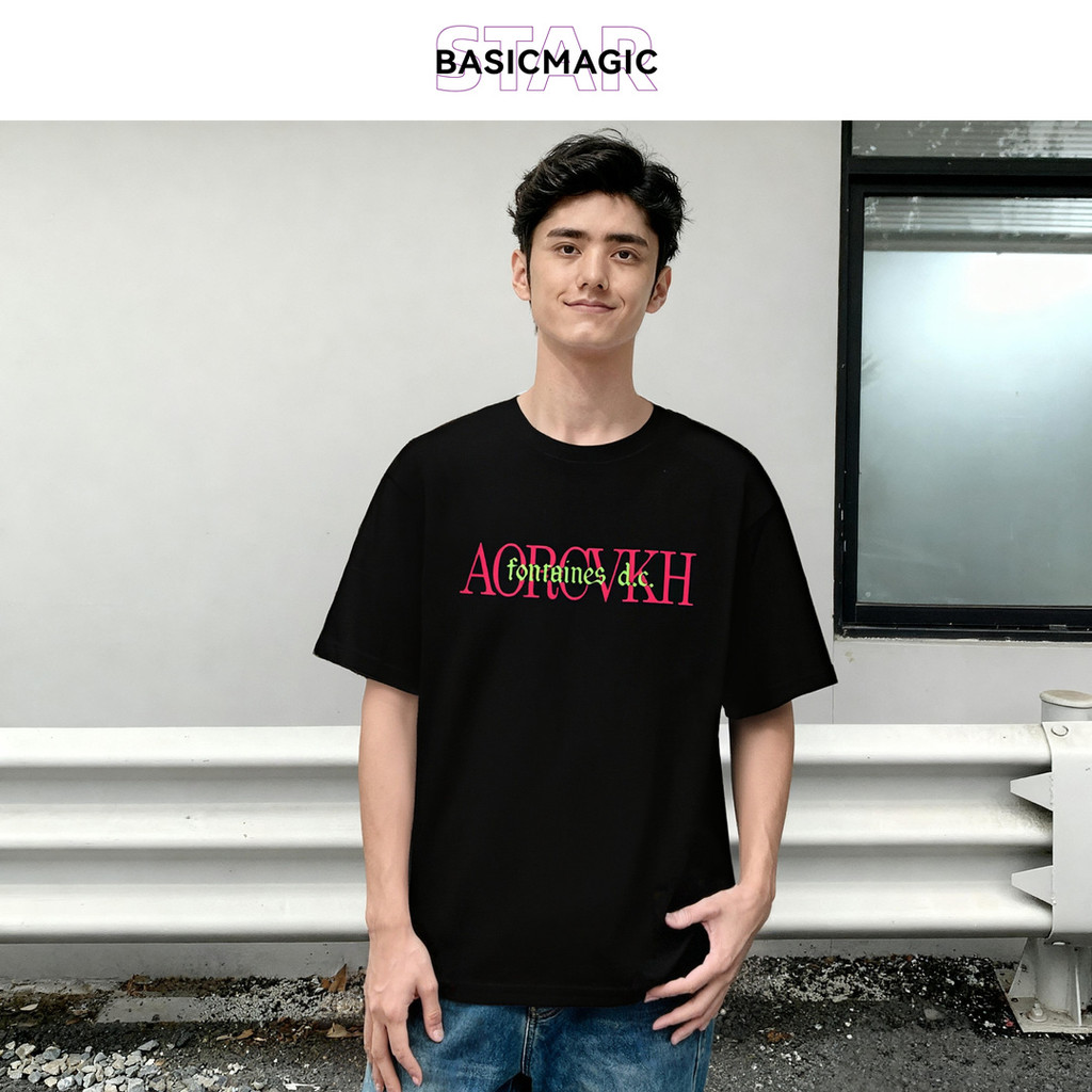 Kaos Hitam Longgar dengan Huruf Fontaines D.C. 0563