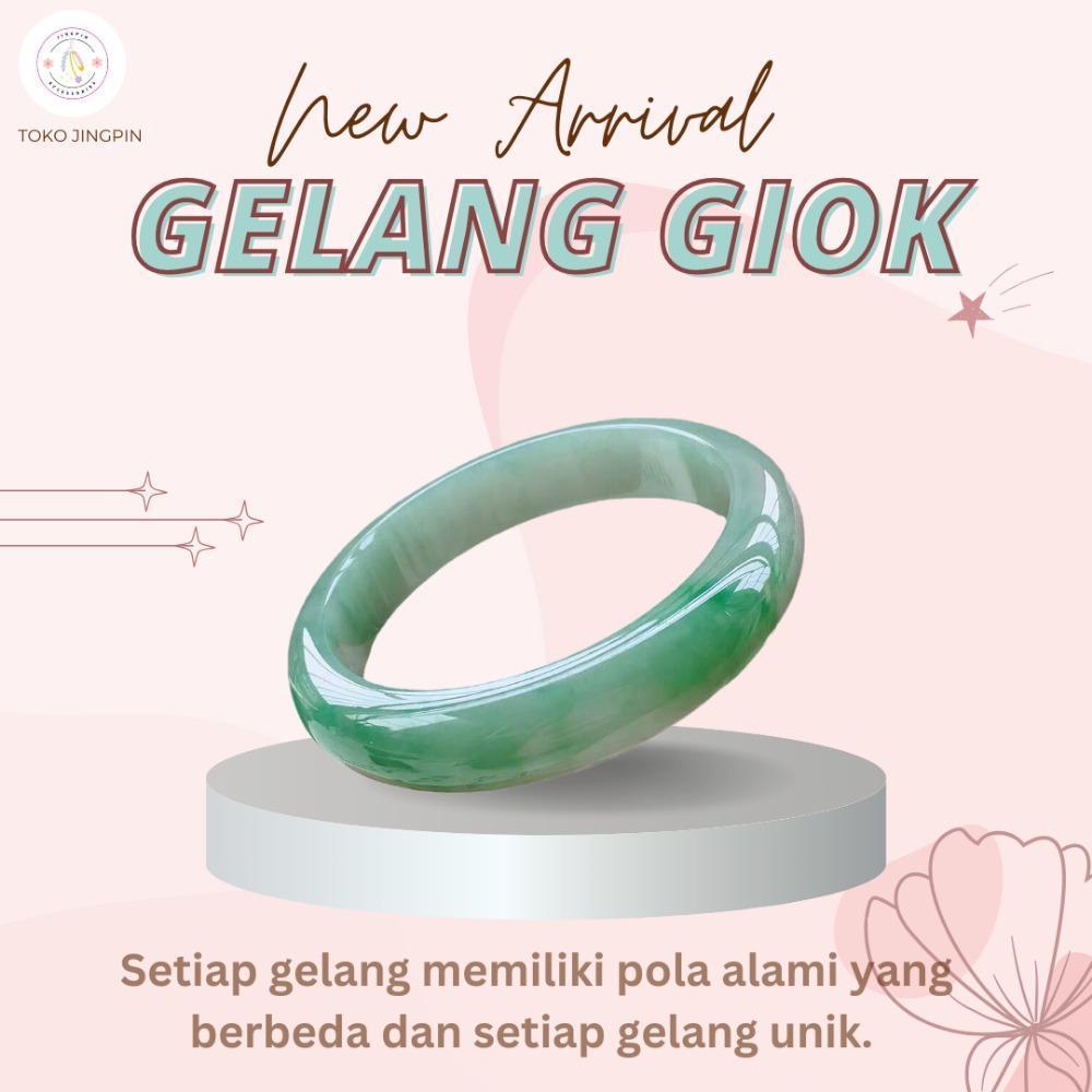 [COD]Gelang Giok Alami Asli Wanita - Giok Hijau Burma dengan Model Lilin Es, Bunga dan Persegi