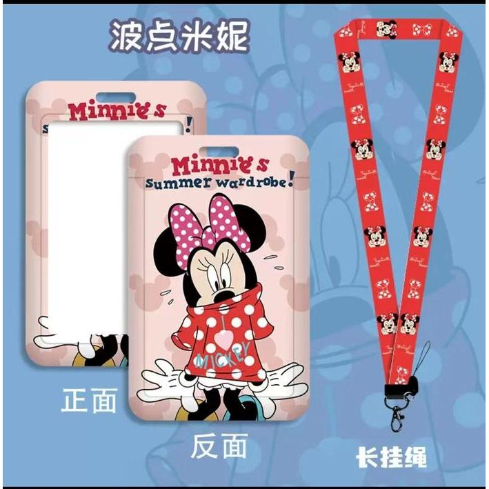 card holder gantungan tali kartu id card mickey minnie mouse name tag lanyard - minnie 01