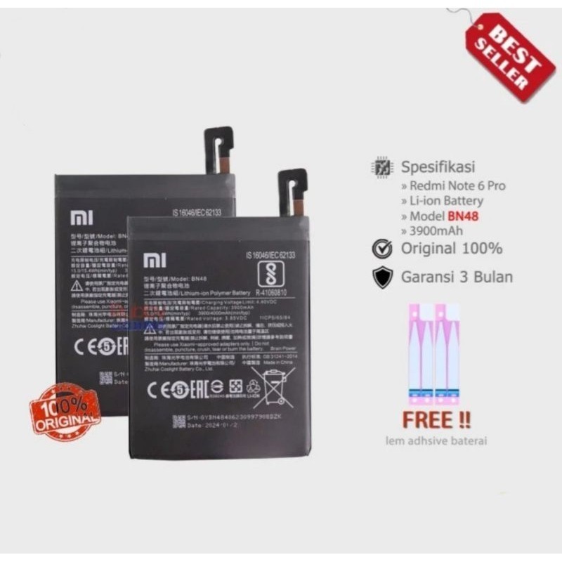 BATRE BATERAI BATTERY XIAOMI BN48 REDMI NOTE 6 PRO BN 48 ORIGINAL ((FREE LEM BATERAI))