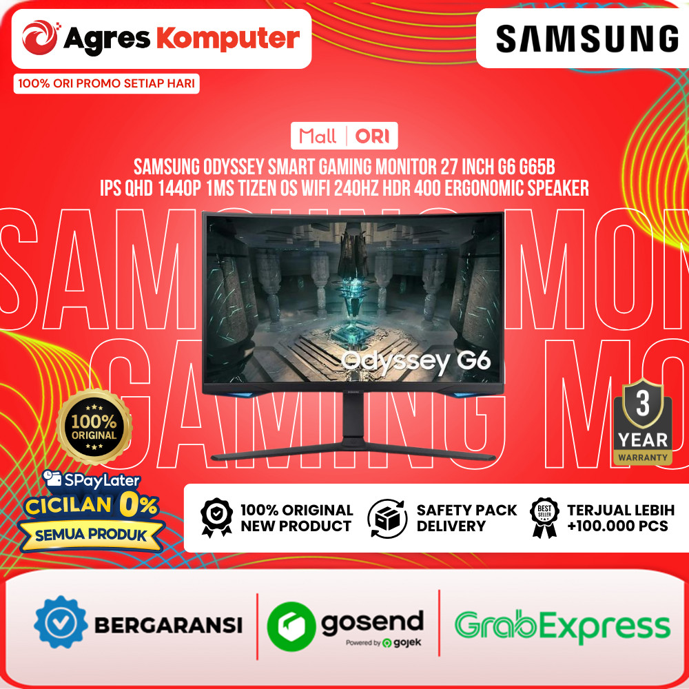 SAMSUNG ODYSSEY CURVED SMART GAMING MONITOR 27 INCH G6 G65B IPS QHD 1440P 1MS TIZEN OS WIFI 240HZ HD
