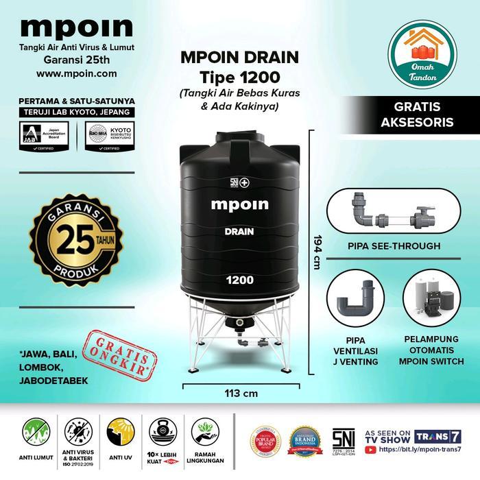 tandon mpoin  air  drain 1200liter anti lumut