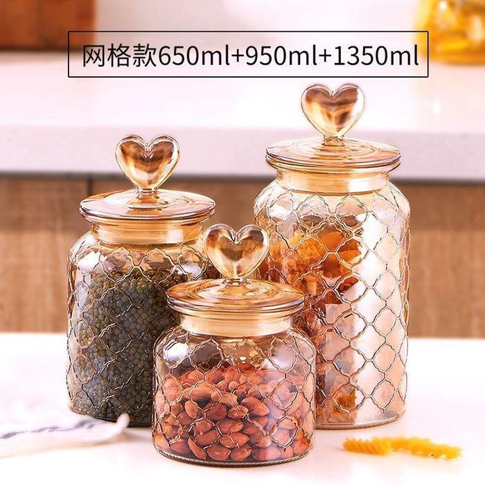 Toples Kaca Kedap Udara  Satuan / Toples Kue Lebaran / Love Candy Jar Toples Kaca Kedap Udara/Toples