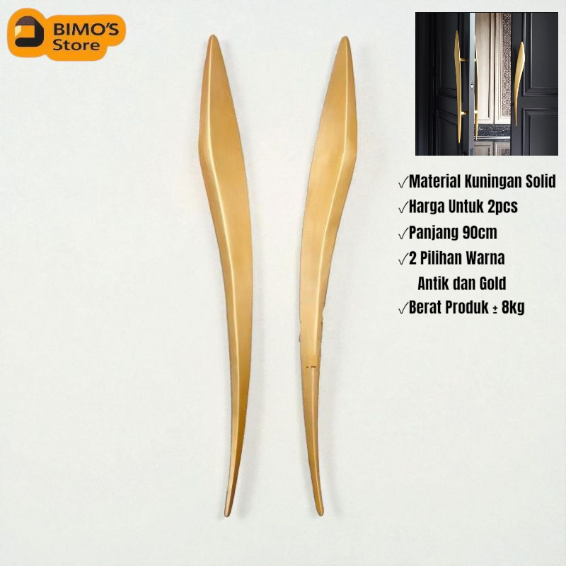Handle Pintu Kuningan Motif Pedang 90cm 2pcs Warna Gold Doff Gagang Pintu Tarikan Pintu BS2
