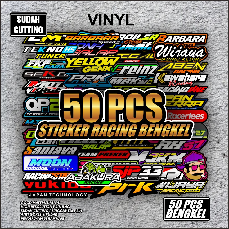 Isi 50 Lembar Sticker Racing Hologram Sticker Pack Sticker Sponsor Racing Sticker Motor Sticker Keci
