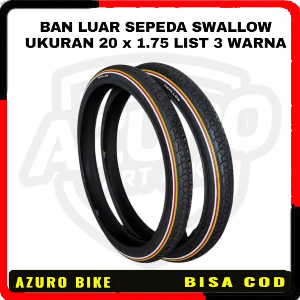 BAN LUAR SEPEDA SWALLOW UKURAN 20 x 1.75 LIST 3 WARNA